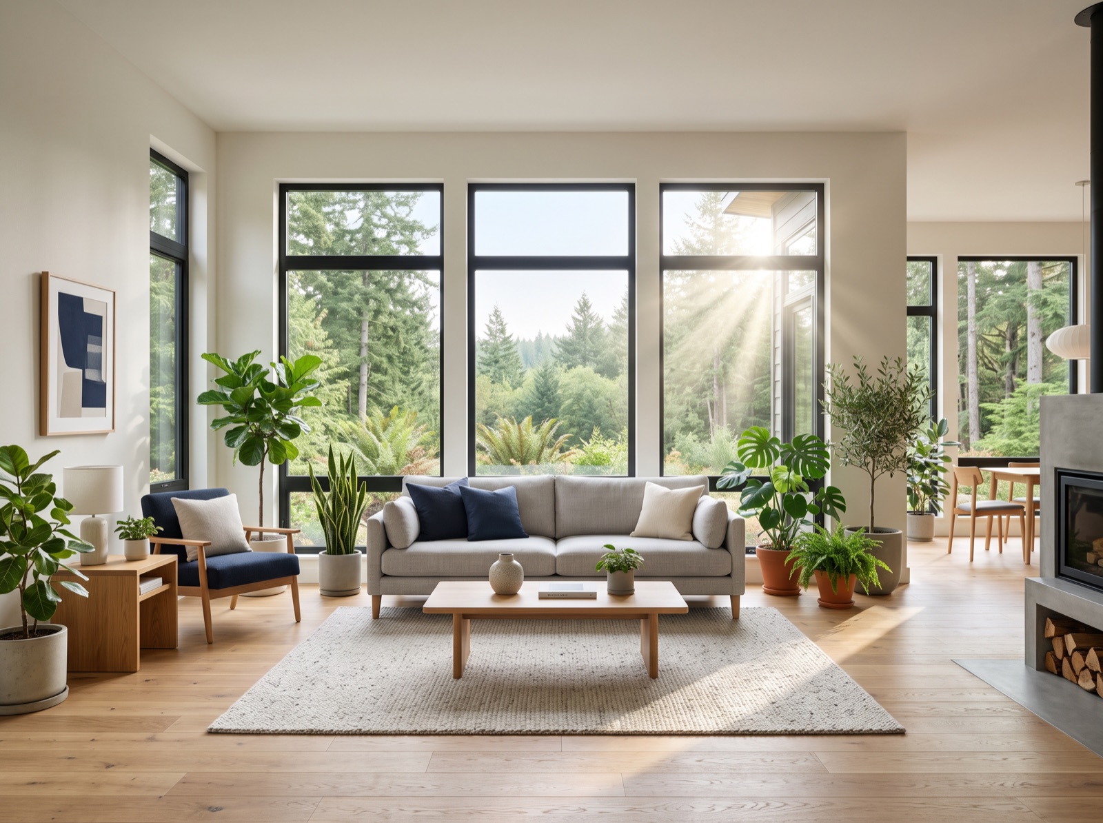 A calm room with clean air and daylight, served by a wall-mounted ductless unit.